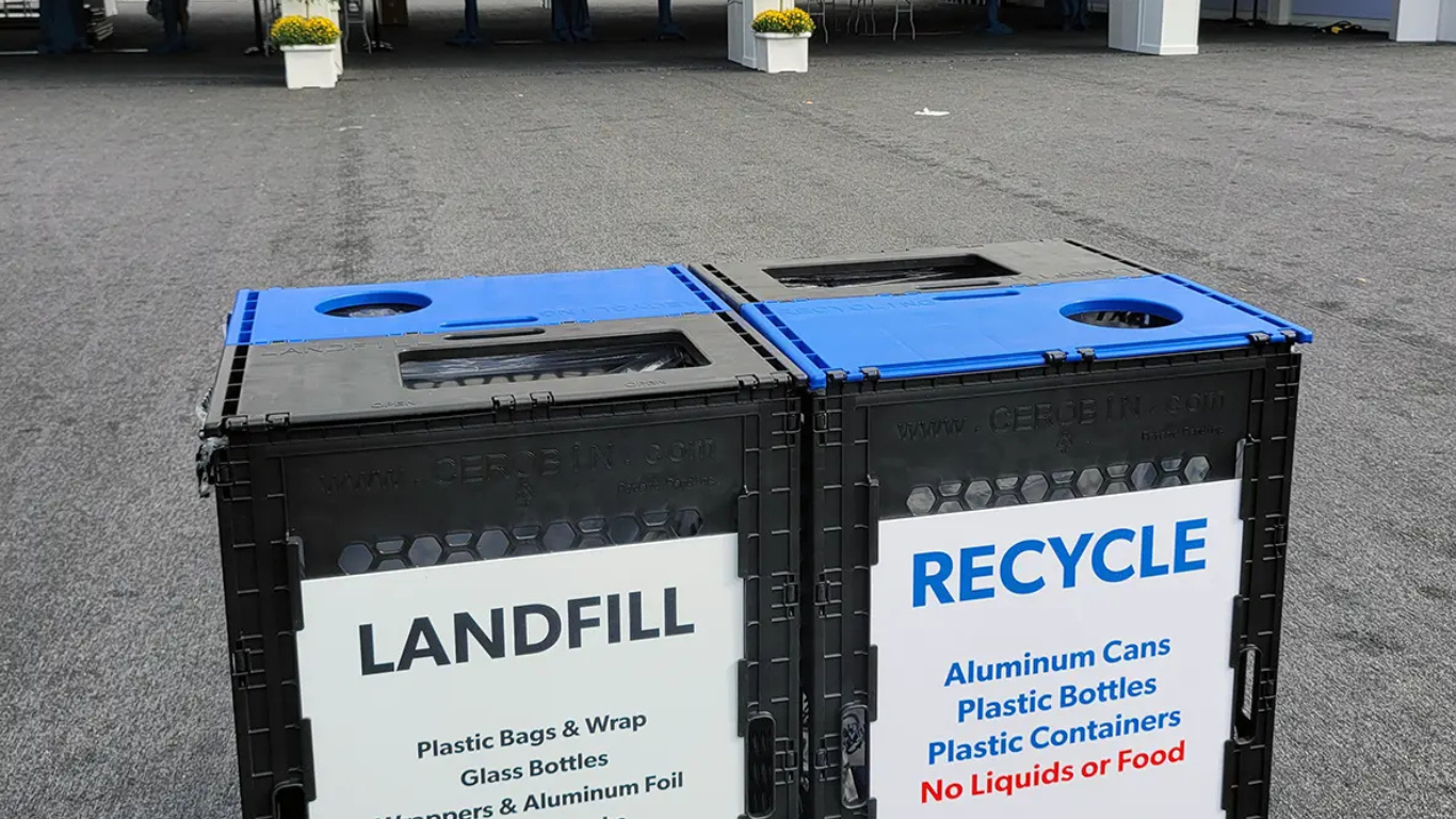 The Secret to Clean Events Lies in Waste Sorting and Diversion Bins labeled for landfill and recycling used in waste sorting and diversion.